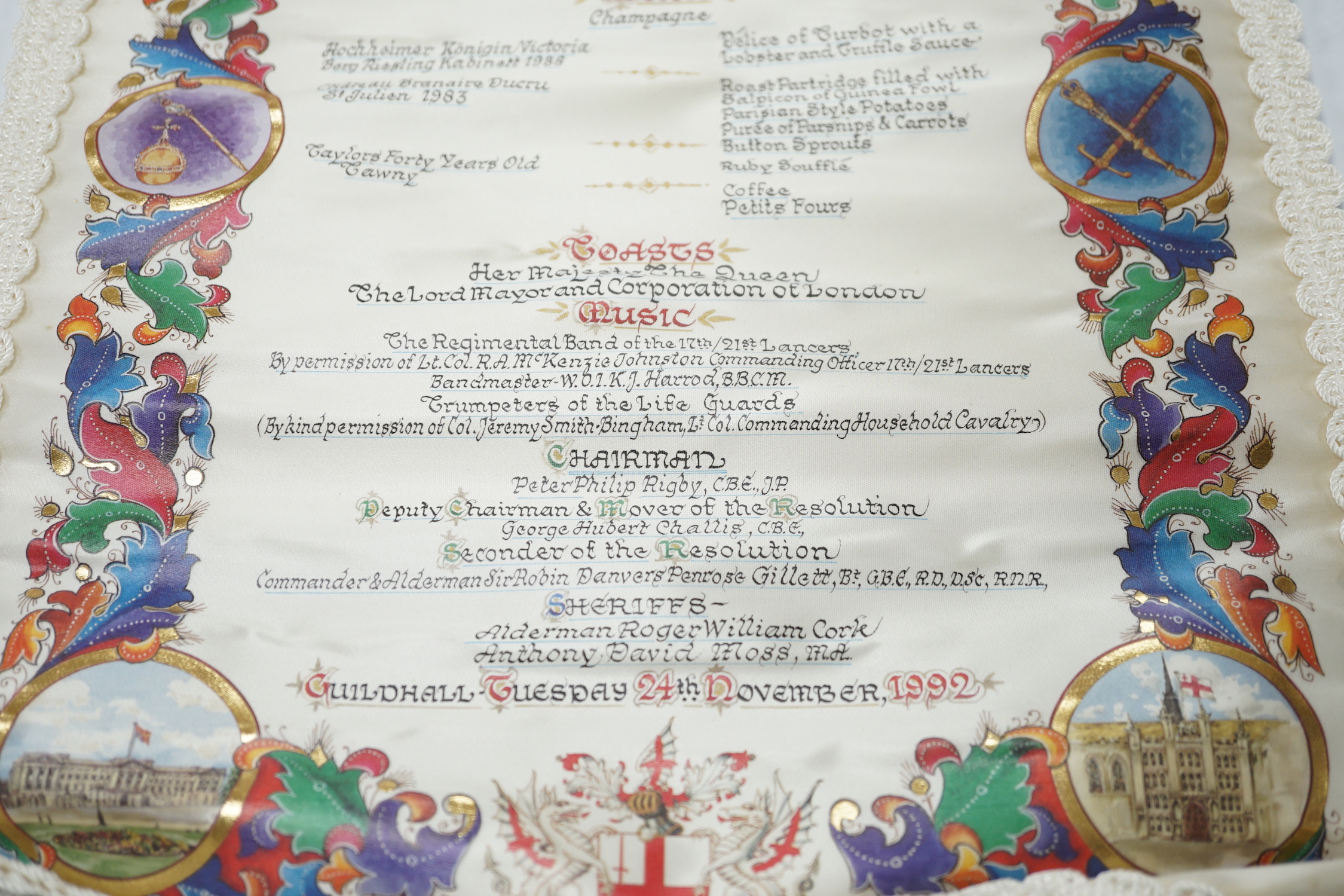 A QEII Guildhall commemorative luncheon scroll, November 24, 1992